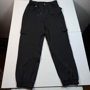 Pull&Bear Pants women Large Black‎ Cargo Jogger Elastic Waist Stretch Pockets